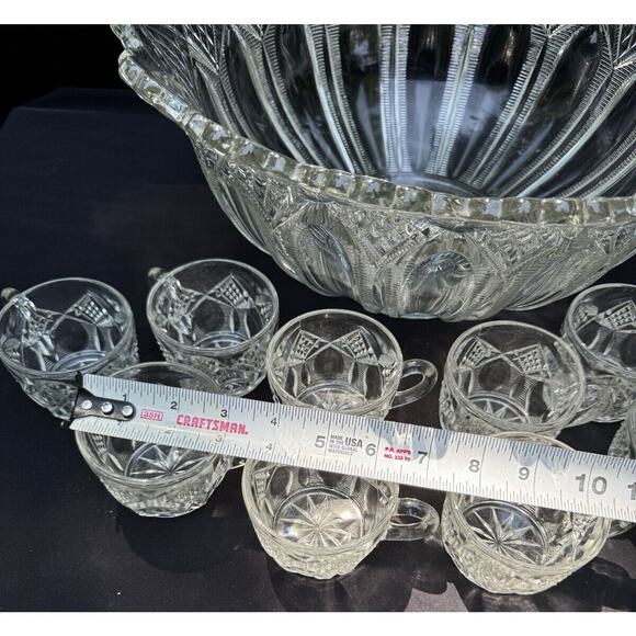 Gorgeous Antique DUNCAN & MILLER GLASS CO. No. 52 Punch Bowl & 11 Cups 1896-1910 - Picture 7 of 12